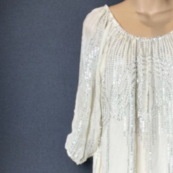 ANTHROPOLOGIE CAROLINE K BEADED SANDS SEQUIN SHORT SWING DRESS - Picture 6 of 12